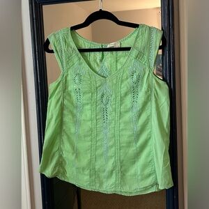 Anthropologie Meadow Rue Green Embroidered Blouse Size 8